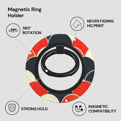 Magnetic ring holder with colorful design on a gray background