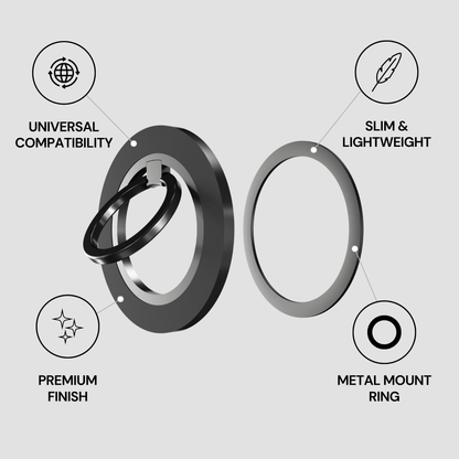 Metal mount ring with features highlighted on a light gray background