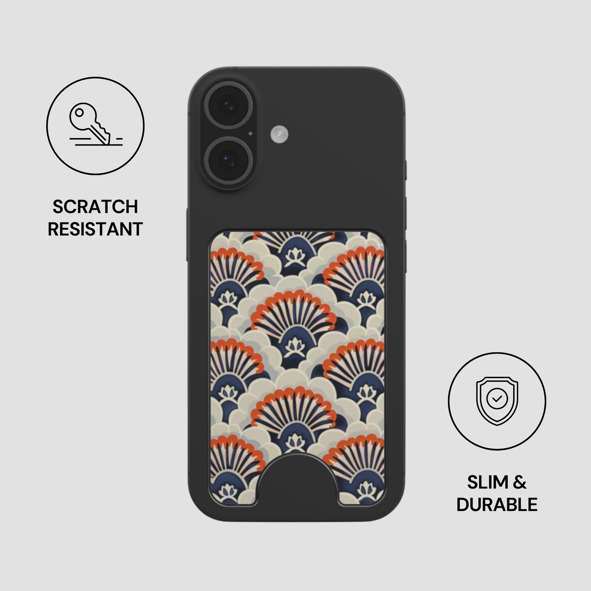 Midnight Crest Magnetic Wallet attached to the back of a phone showing slim and durable everyday use