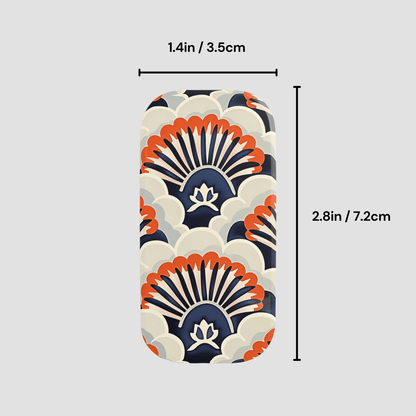 Patterned product with measurements on a gray background