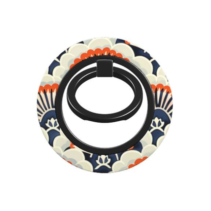 Decorative phone ring holder with floral pattern on a white background
