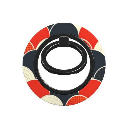 Colorful phone ring holder with geometric pattern on a white background