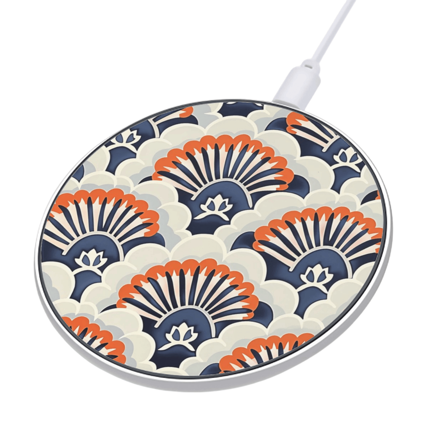 Wireless charging pad with floral pattern on a white background