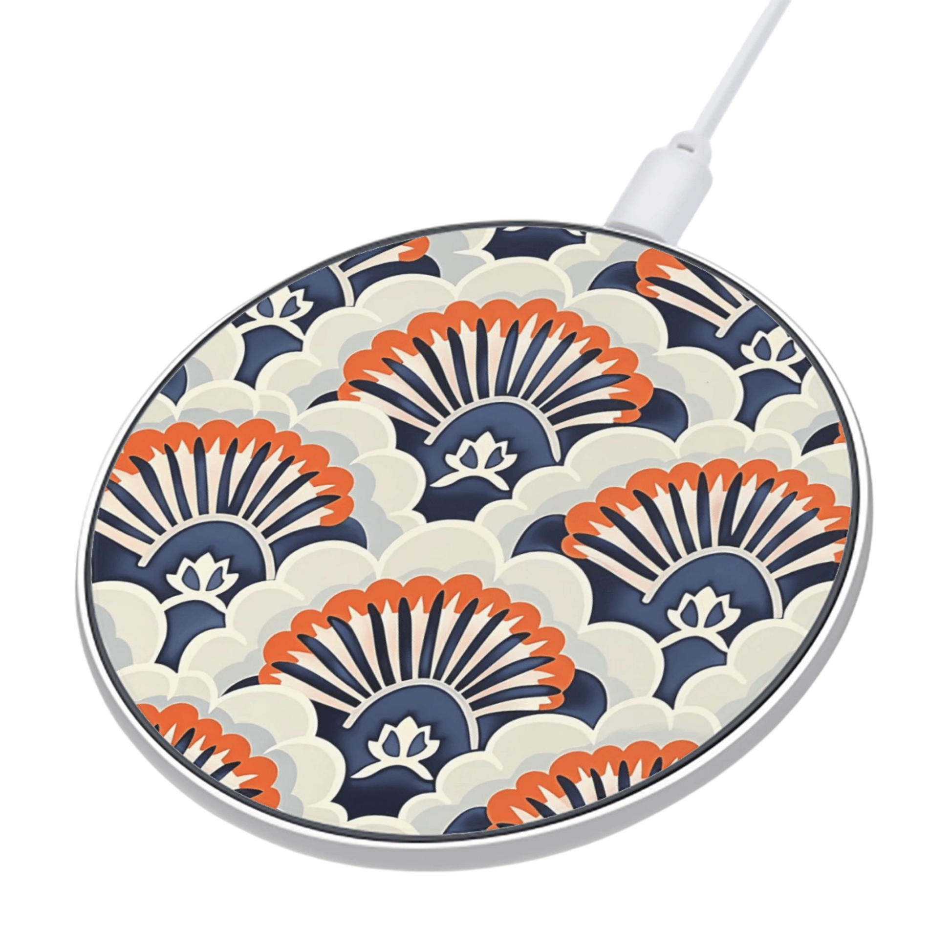 Wireless charging pad with floral pattern on a white background
