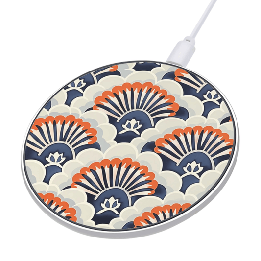 Wireless charging pad with floral pattern on a white background