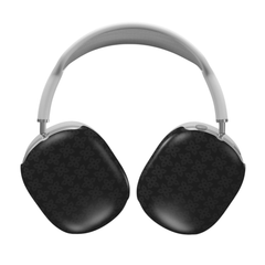 Headphones with blue floral design on a white background