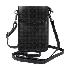 Black patterned crossbody bag on a white background