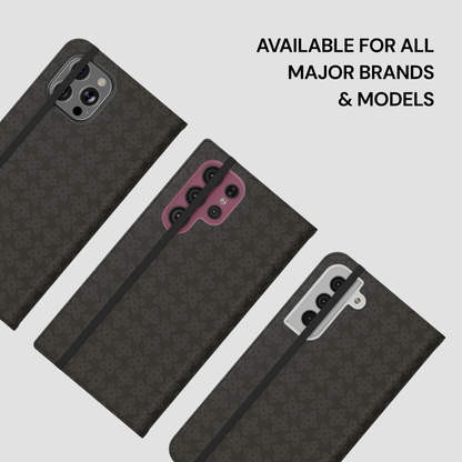 Phone case with cherry pattern on a gray background