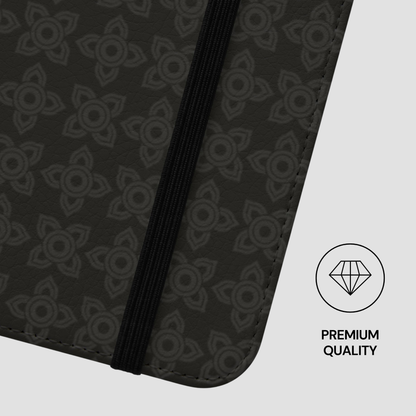 Black patterned product with a 'Premium Quality' icon on a light gray background