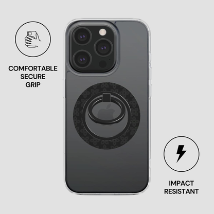 Phone case with ring holder on a light gray background