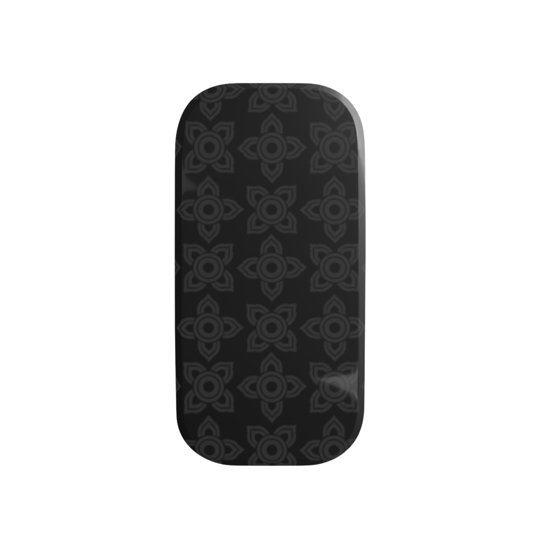 Brown oval-shaped product with metallic accents on a white background