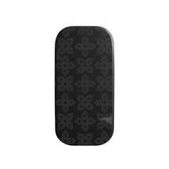 Brown oval-shaped product with metallic accents on a white background