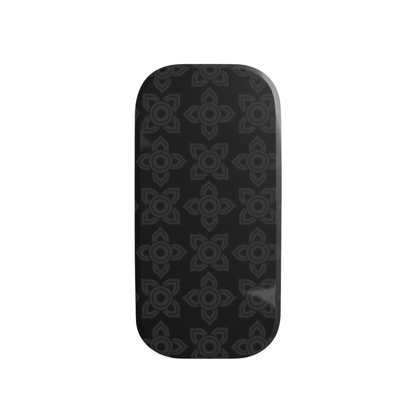 Brown oval-shaped product with metallic accents on a white background