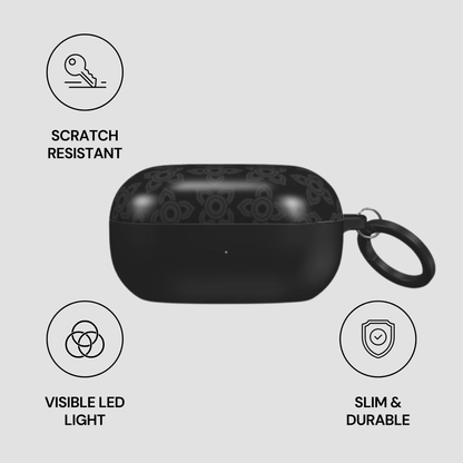 Black case with keychain on a gray background, featuring scratch-resistant, visible LED light, slim, and durable attributes.