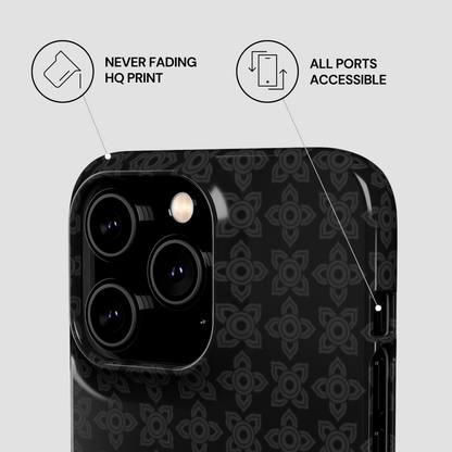 Phone case with patterned design on a light gray background