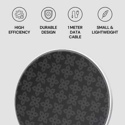 Product with icons and text highlighting features on a gray background