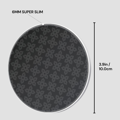 6mm super slim disc with patterned surface and measurements on a light gray background