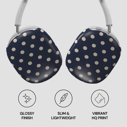 Polka dot headphones with glossy finish, slim design, and vibrant HQ print on a light gray background.