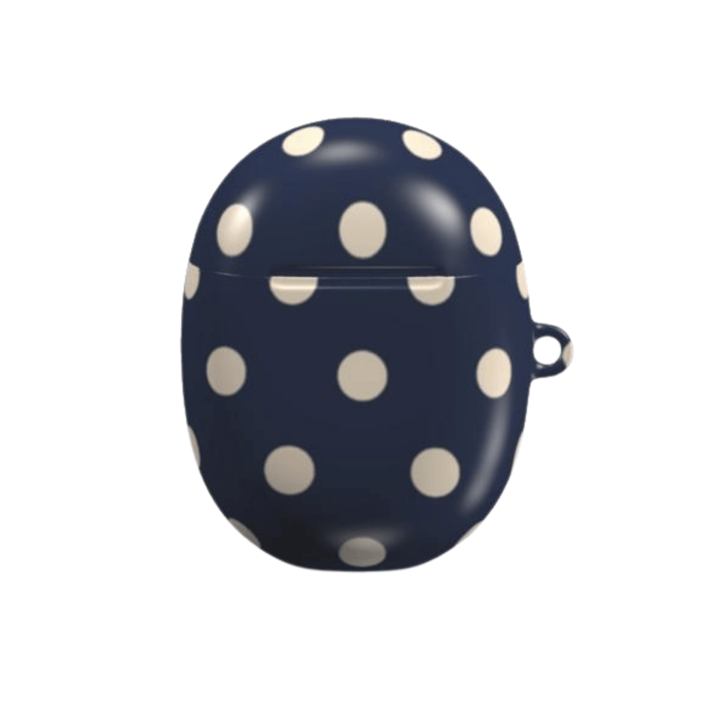 Navy blue case with white polka dots on a white background