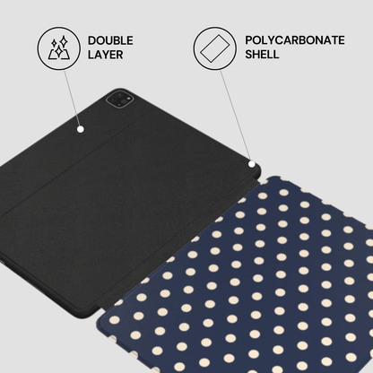 Black tablet case with polycarbonate shell and double layer feature on a gray background