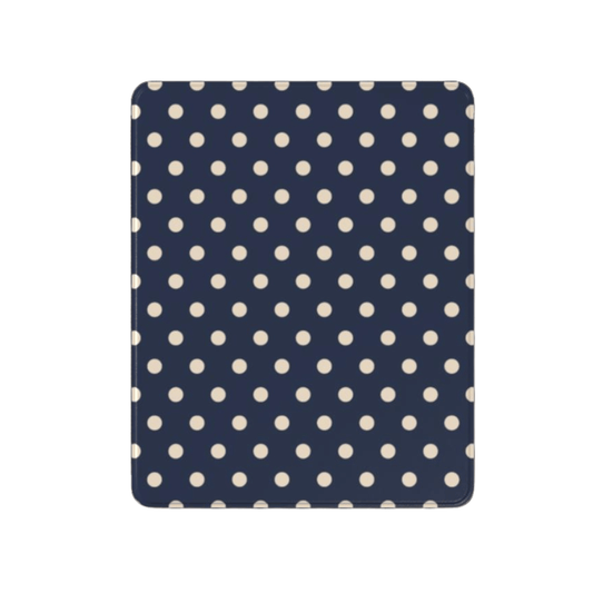 Navy blue case with white polka dots on a white background