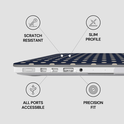 Laptop case with features labeled on a light gray background