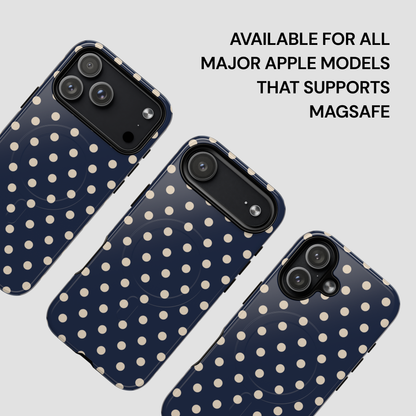 Polka dot phone case for Apple models on a light gray background