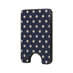 Midnight Ivory Magnetic Wallet with navy and ivory polka dot pattern on a white background