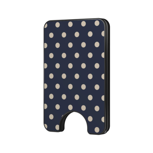 Midnight Ivory Magnetic Wallet with navy and ivory polka dot pattern on a white background