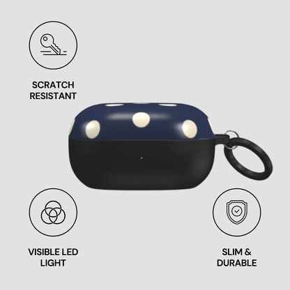Black and blue case with visible LED lights on a gray background
