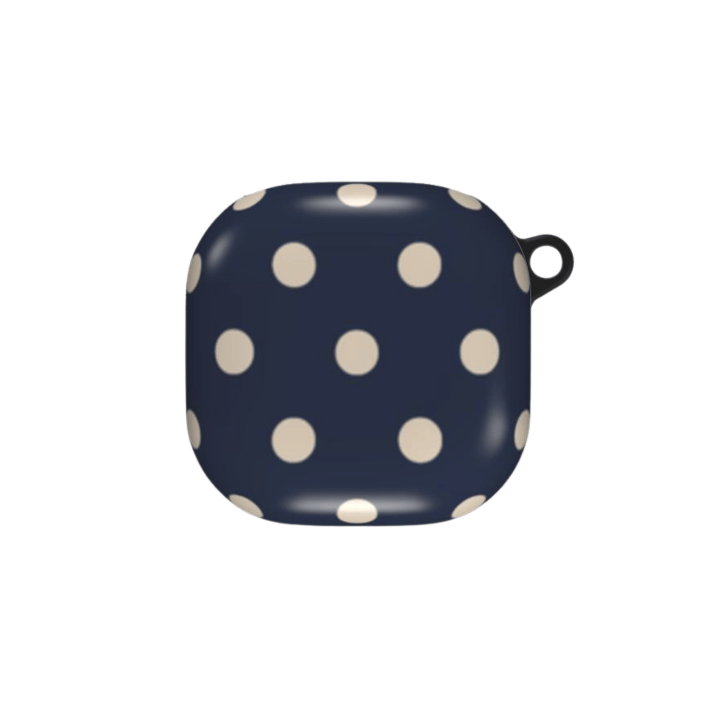 Navy blue case with white polka dots on a white background