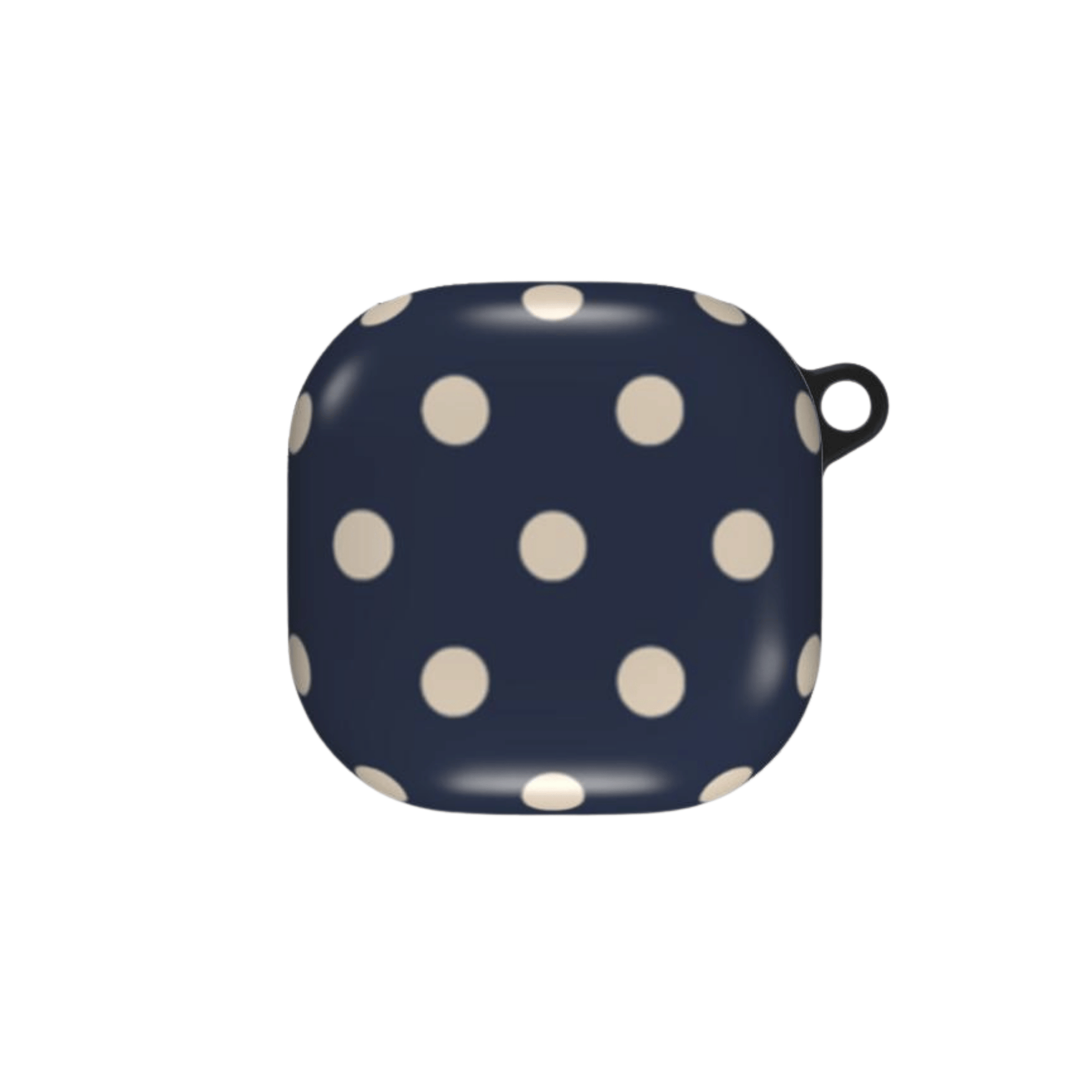 Navy blue case with white polka dots on a white background