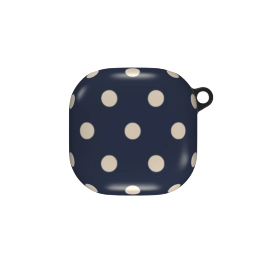 Navy blue case with white polka dots on a white background