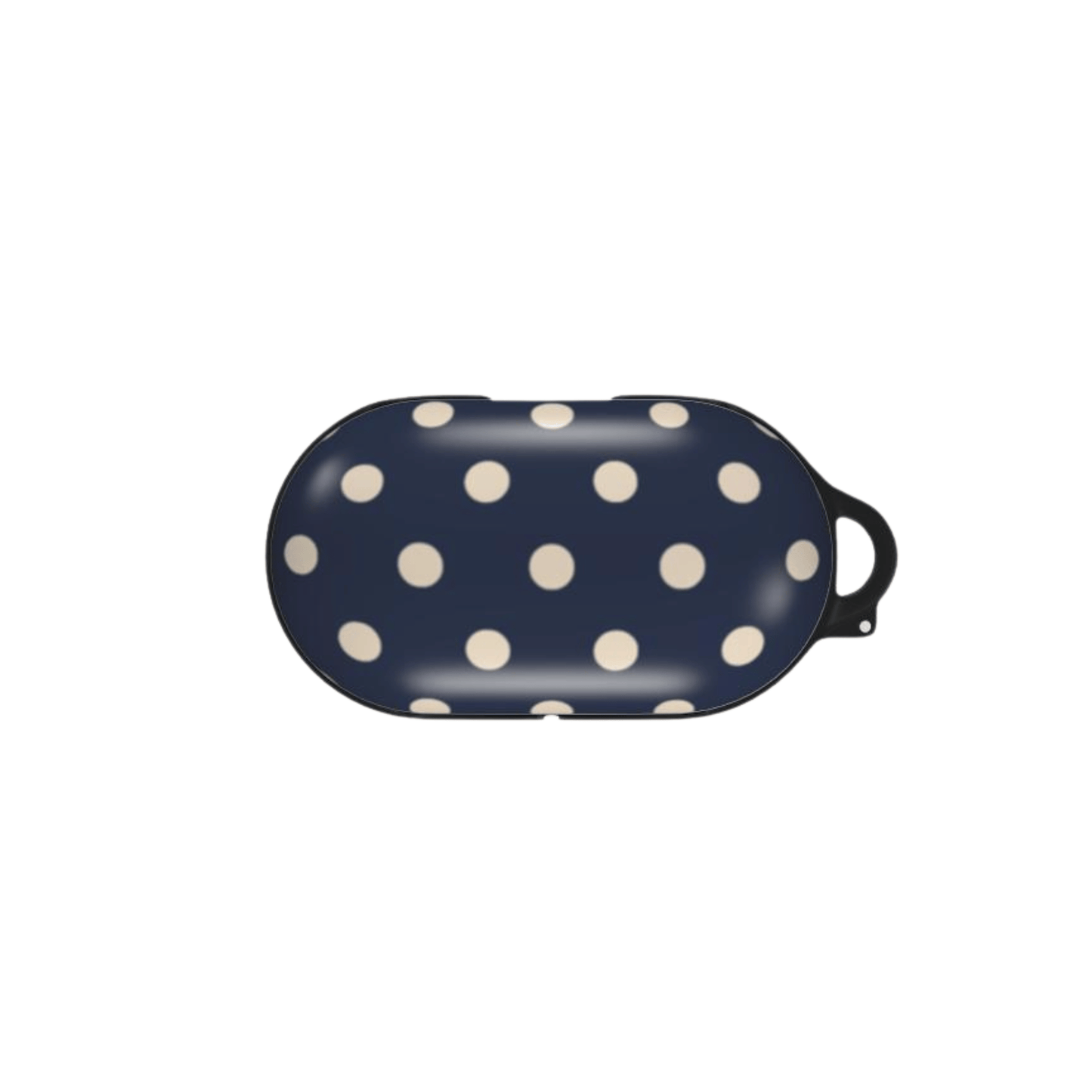 Navy blue case with white polka dots on a white background
