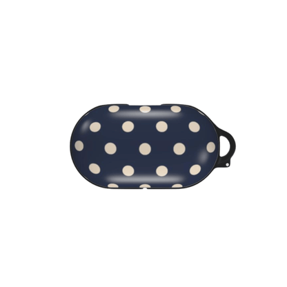 Navy blue case with white polka dots on a white background