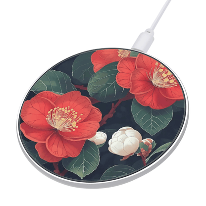 Wireless charging pad with floral design on a white background