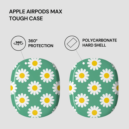 Green tough case with daisy pattern for Apple AirPods Max on a light gray background
