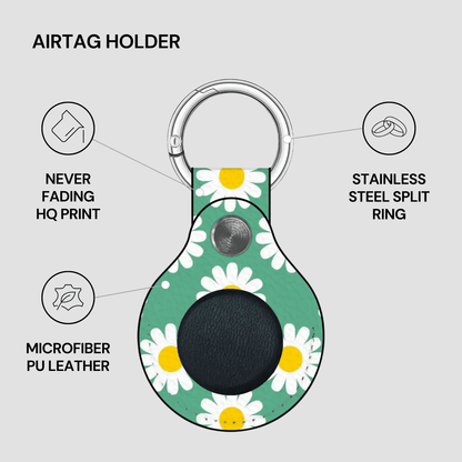 Airtag holder with daisy pattern on a gray background