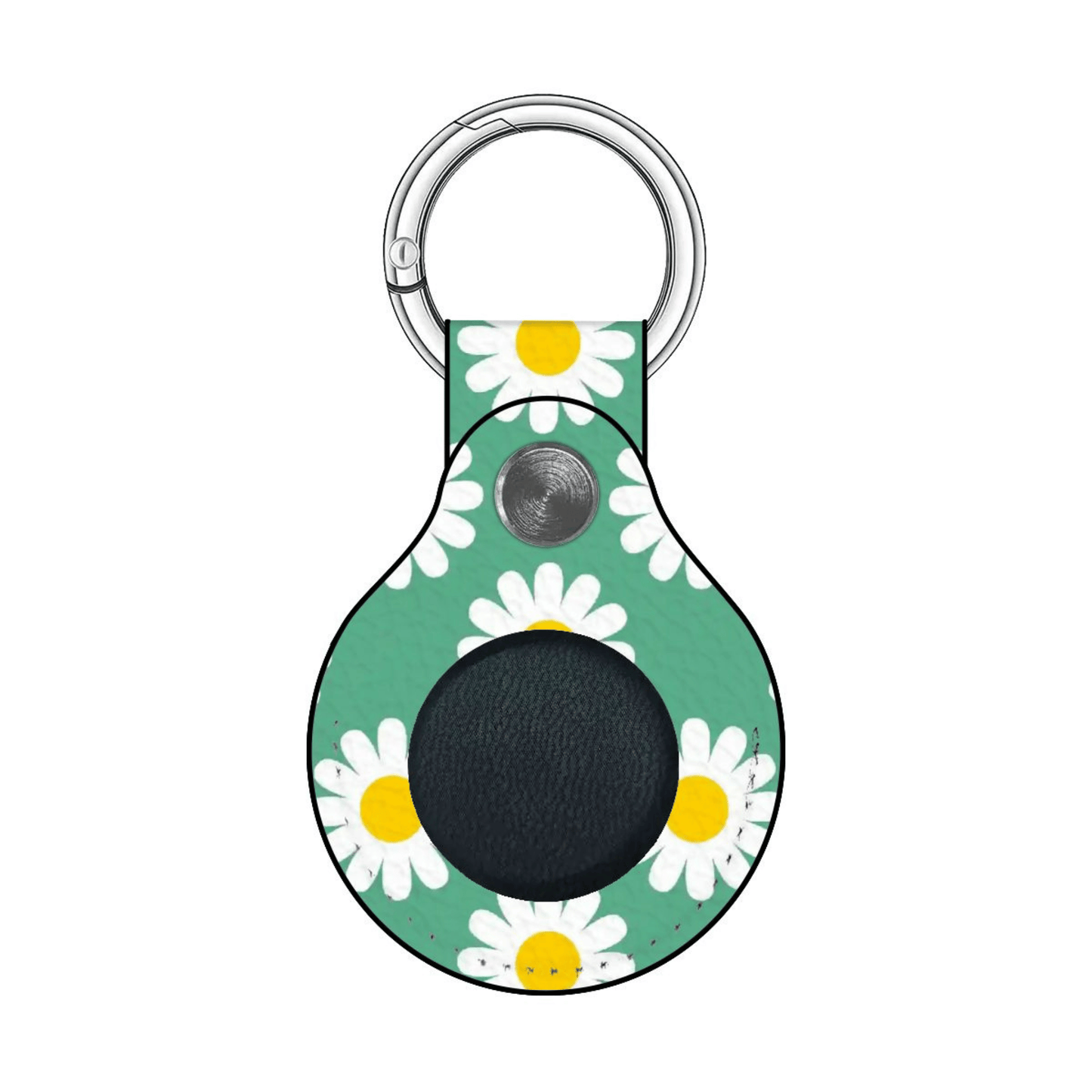 Keychain with daisy pattern on a green background