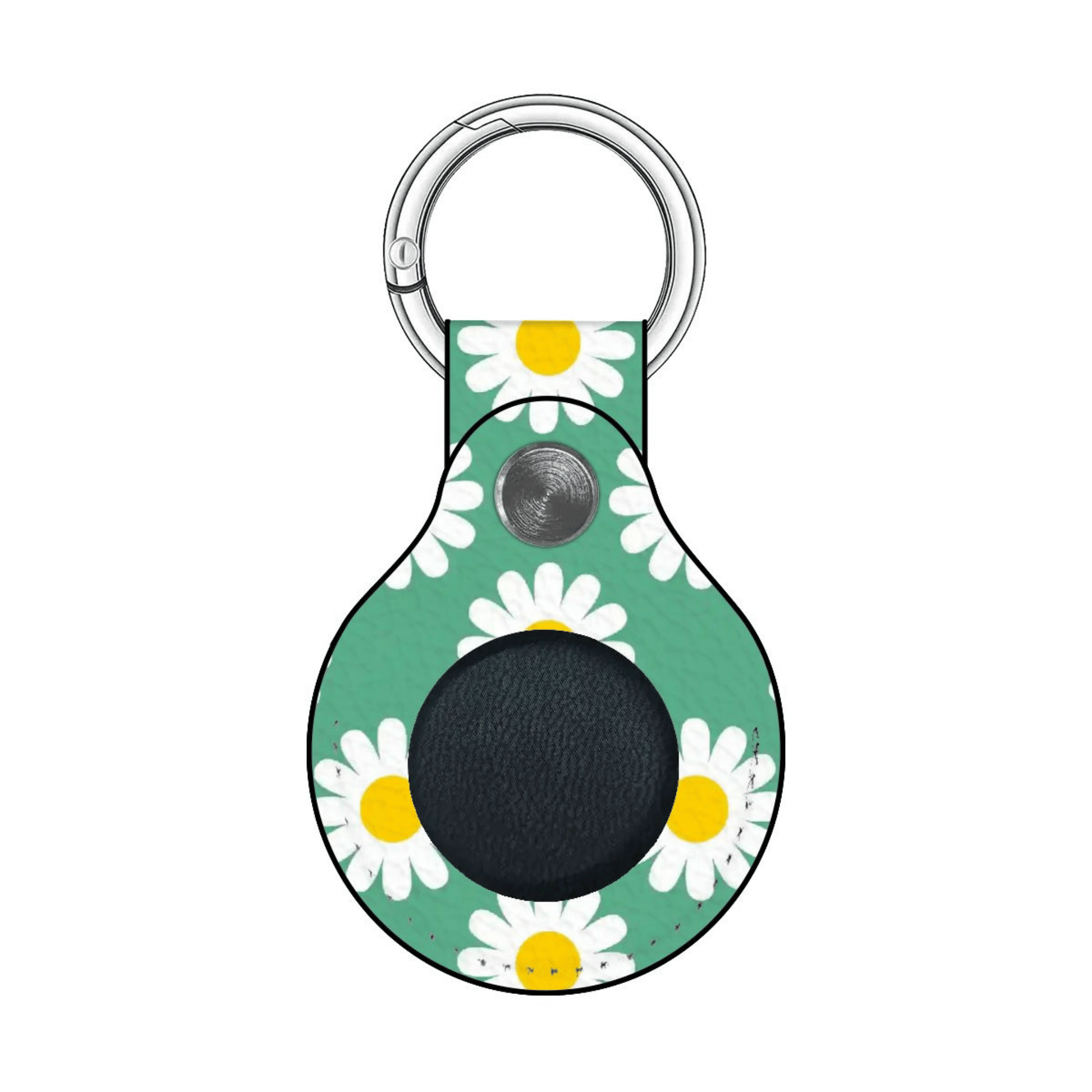 Keychain with daisy pattern on a green background