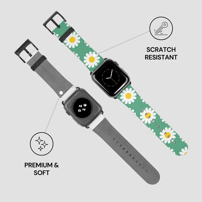 Smartwatch with a floral patterned band on a light gray background