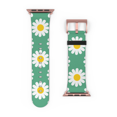 Green watch band with white daisy flowers on a white background