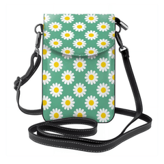 Crossbody bag with daisy pattern on a green background