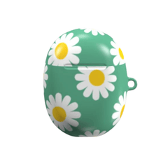 Green case with daisy pattern on a white background