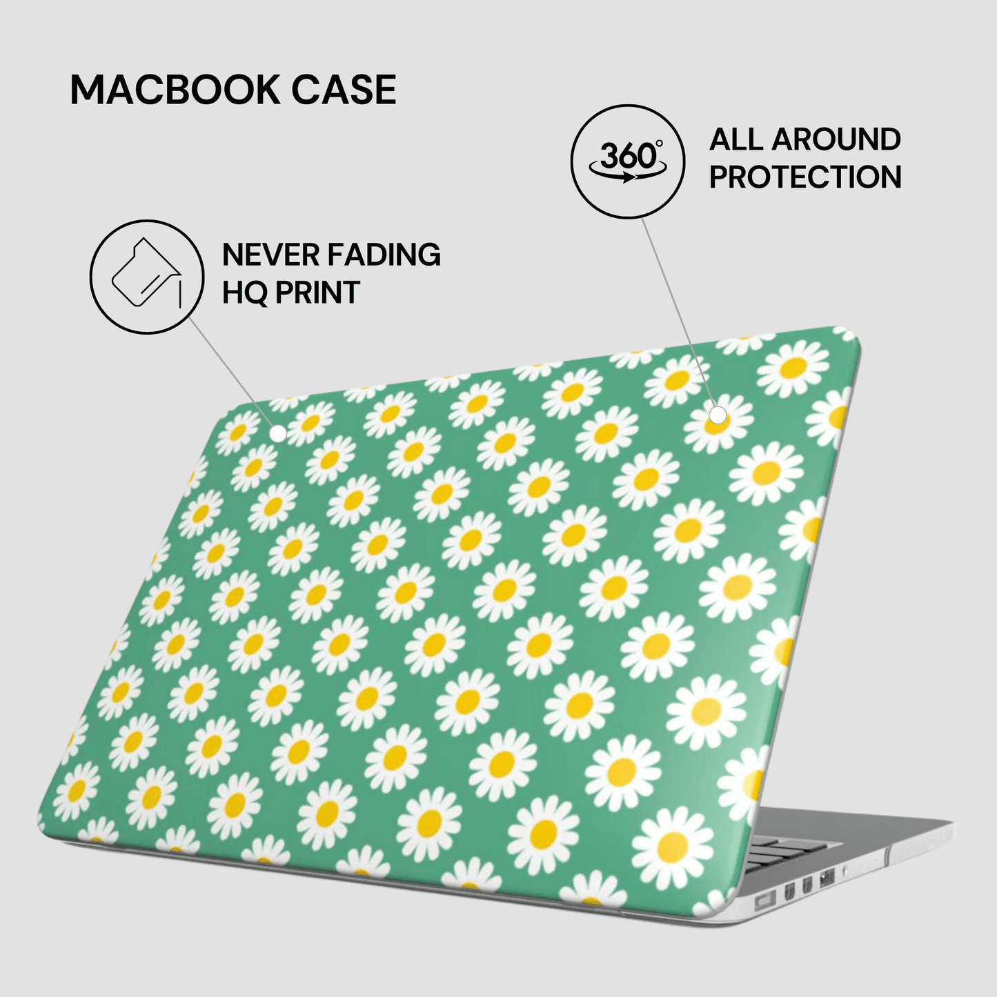 Laptop with a floral case on a white background