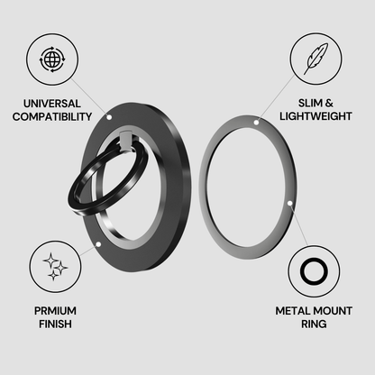 Metal mount ring with features highlighted on a light gray background