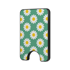 Minty Daisy Magnetic Wallet with white daisy flowers on a mint green background