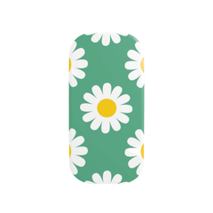 Phone case with daisy pattern on a green background