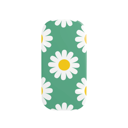 Phone case with daisy pattern on a green background