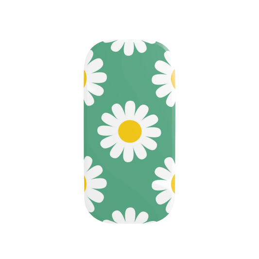 Phone case with daisy pattern on a green background